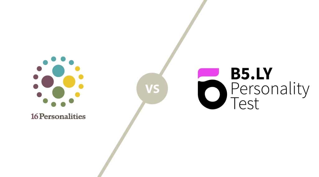 A comparison graphic showing the 16 Personalities logo versus the B5.LY Personality Test logo.